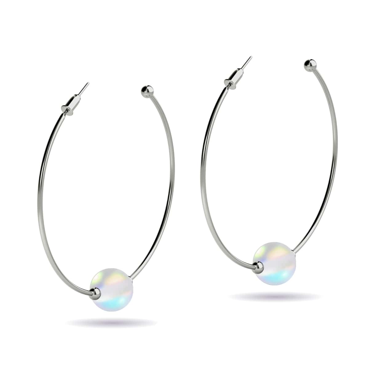 Arc-en-ciel blanc | Argent | Boucles d'oreilles créoles en verre sirène